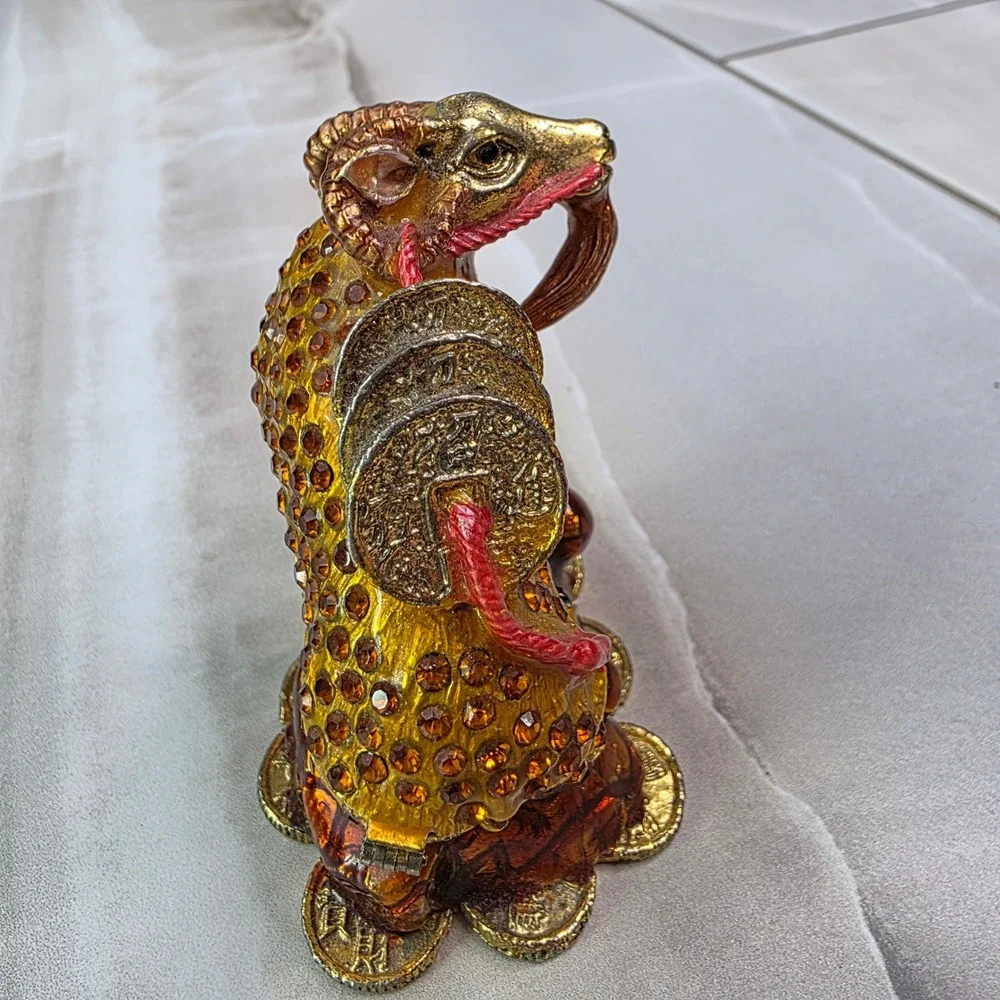 Chinese‎ Zodiac Ram Goat Trinket Box Enamel Crystal Prosperity Figurine 3.25